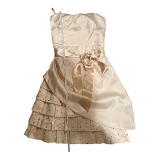 Le Chateau Ivory Satin Strapless Mini Evening Dress XS